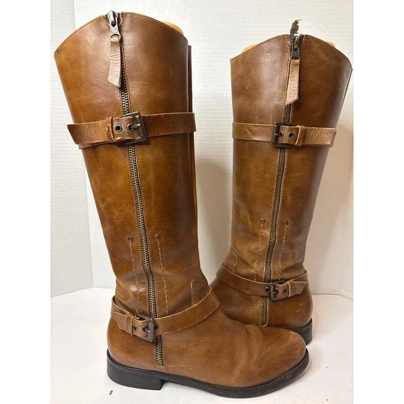 Matisse Militia 7.5 Brown Leather Knee High Boots Buckle Accent *see notes/pics - Picture 6 of 9